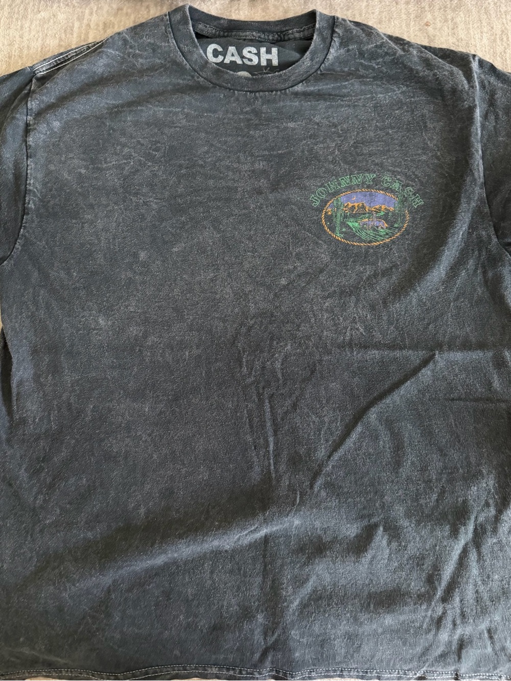 Ash Black Short Sleeve Tee with Small Multicolor Chest Graphic